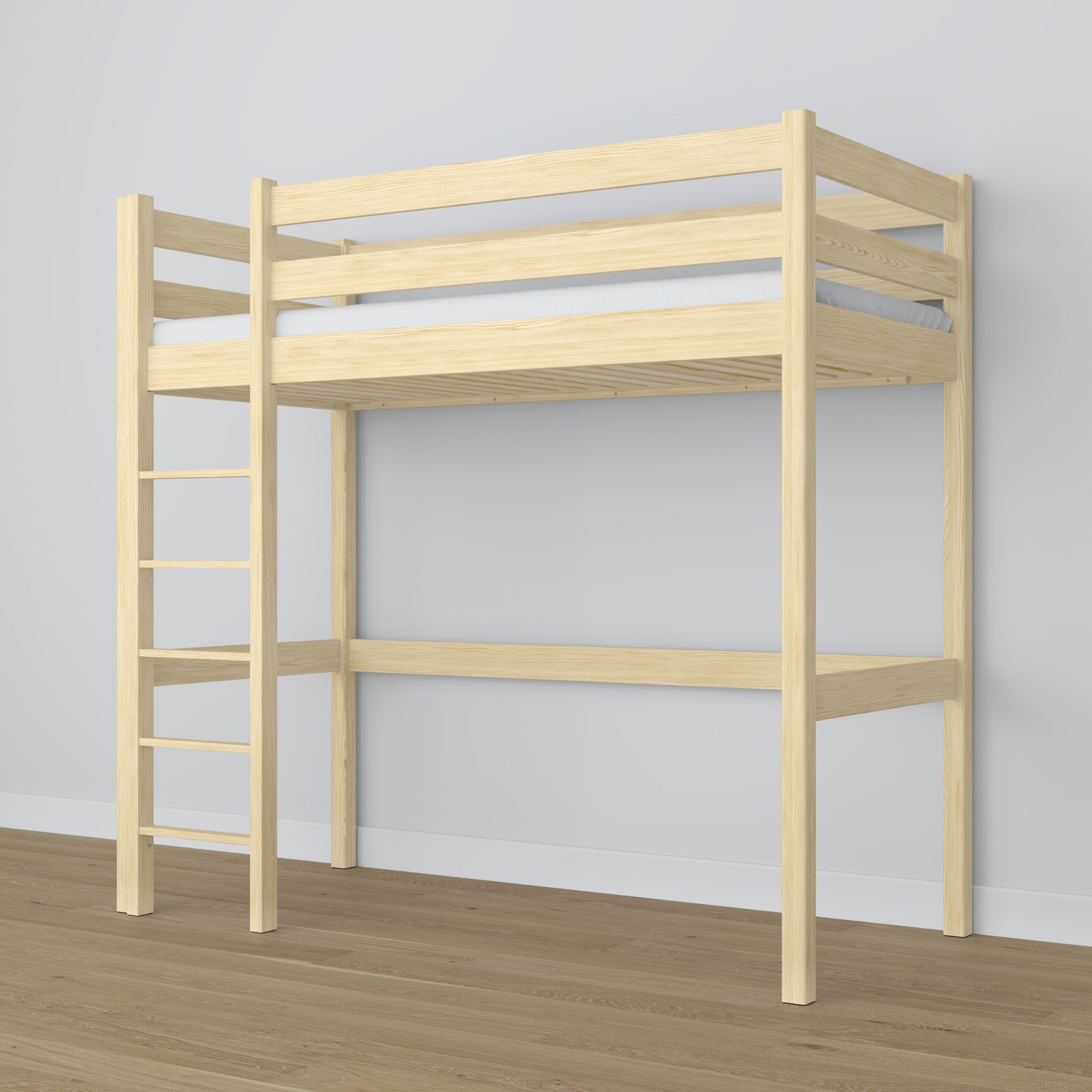 Clear Pine Wooden Loft Bed – Free Space Under the Sleeping Area, Nizio