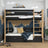 Black and Oak Bunk Bed with Mattress Drawer – Safety Rail, Wooden, Nizio Home