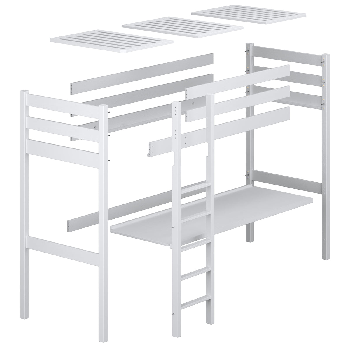 Lit mezzanine avec bureau en bois gris – décoration de chambre scandinave, Nizio