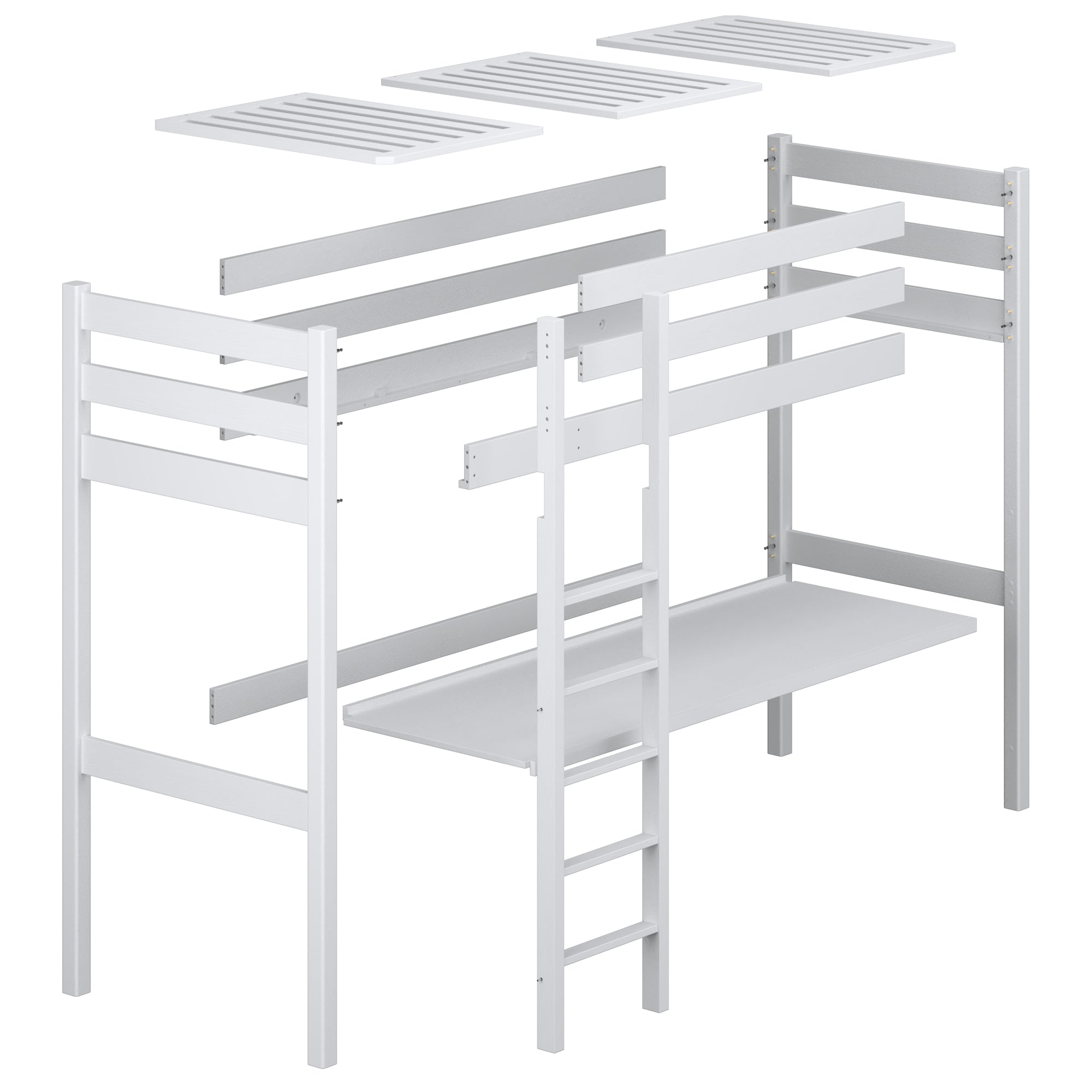 Lit mezzanine avec bureau en bois gris – décoration de chambre scandinave, Nizio