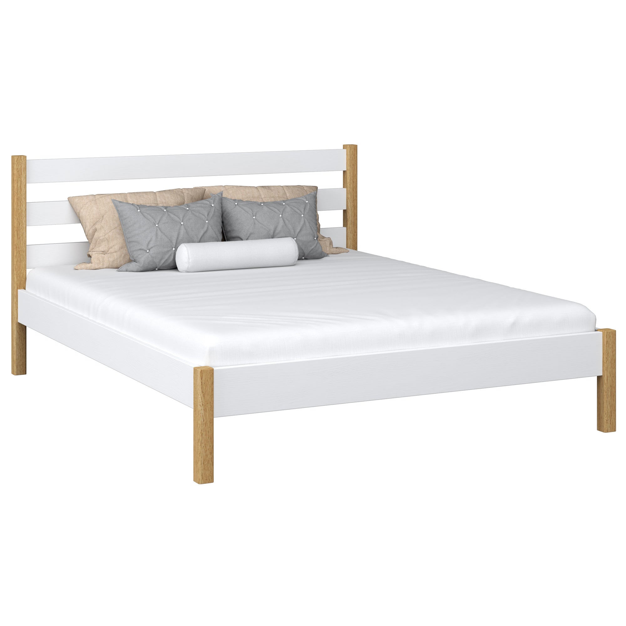Houten tweepersoonsbed N01 wit-eiken – algemeen aanzicht, massief hout