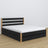 Tweepersoonsbed zwart met eiken met lade – houten hoofdeinde, close-up