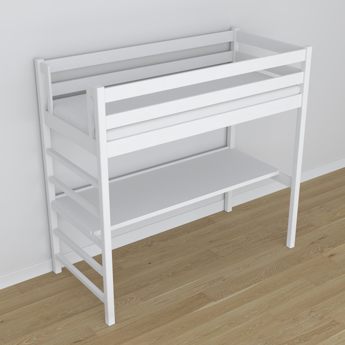 Hoogslaper met bureau wit van hout – afmetingen, Nizio Home