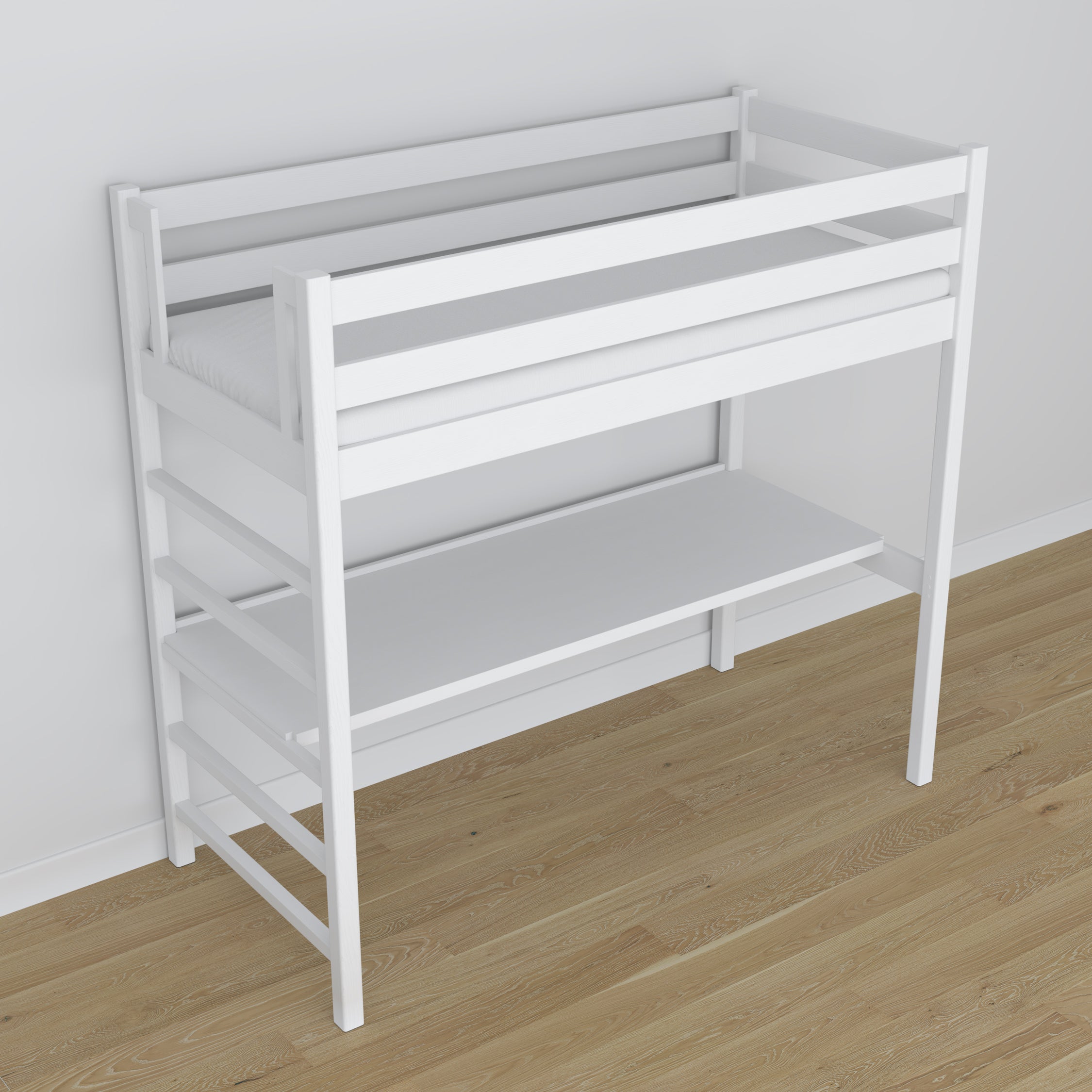 Hoogslaper met bureau wit van hout – afmetingen, Nizio Home