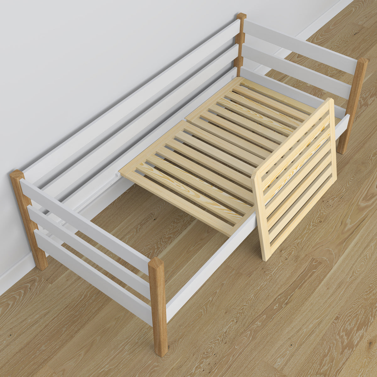 Slaapbank met matraslade wit-eiken van hout – afmetingen, Nizio