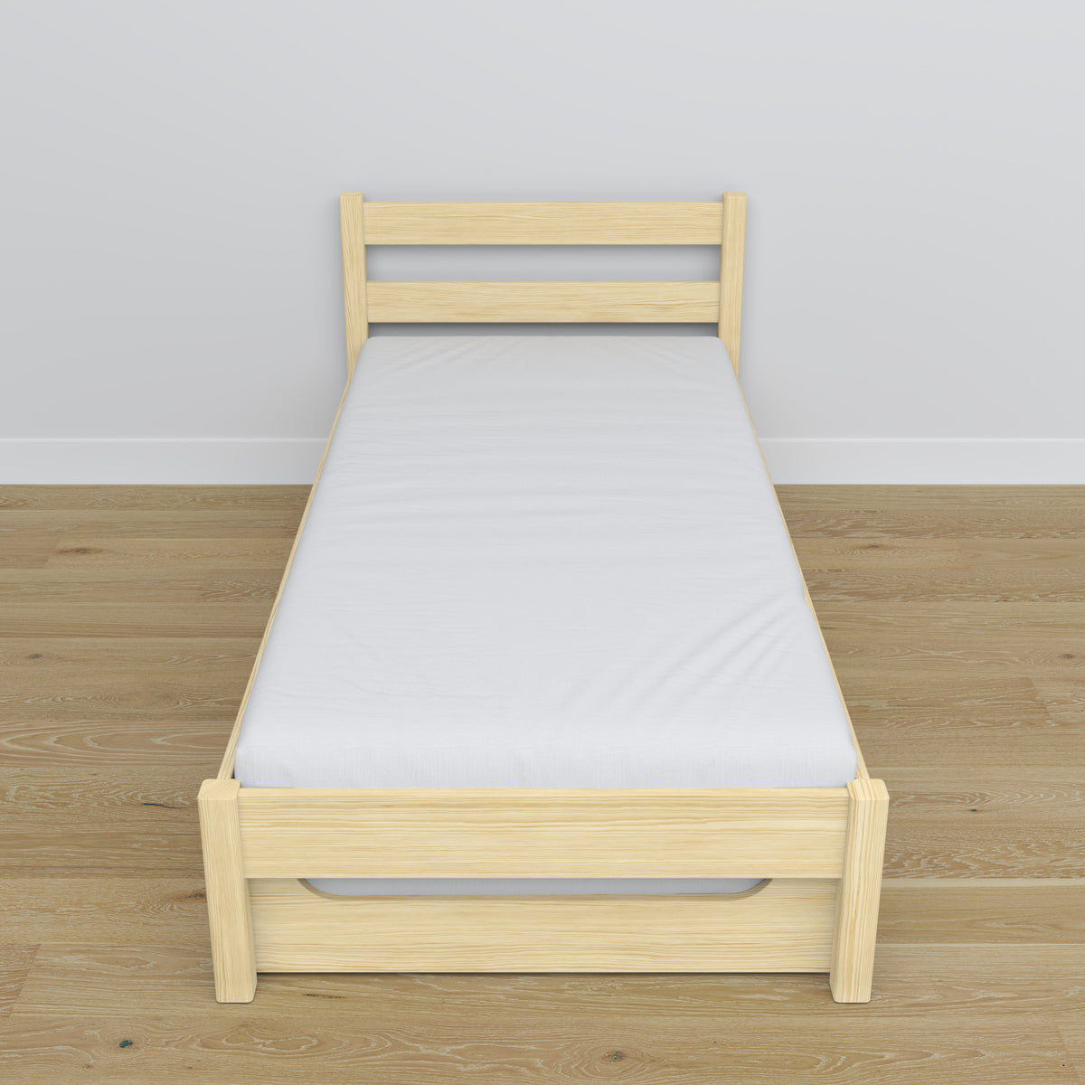 Wooden bed with mattress drawer clear pine – child’s room arrangement