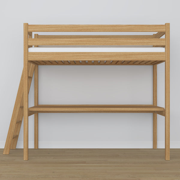 Lit mezzanine chêne naturel avec bureau – espace d'apprentissage sous la chambre, en chêne