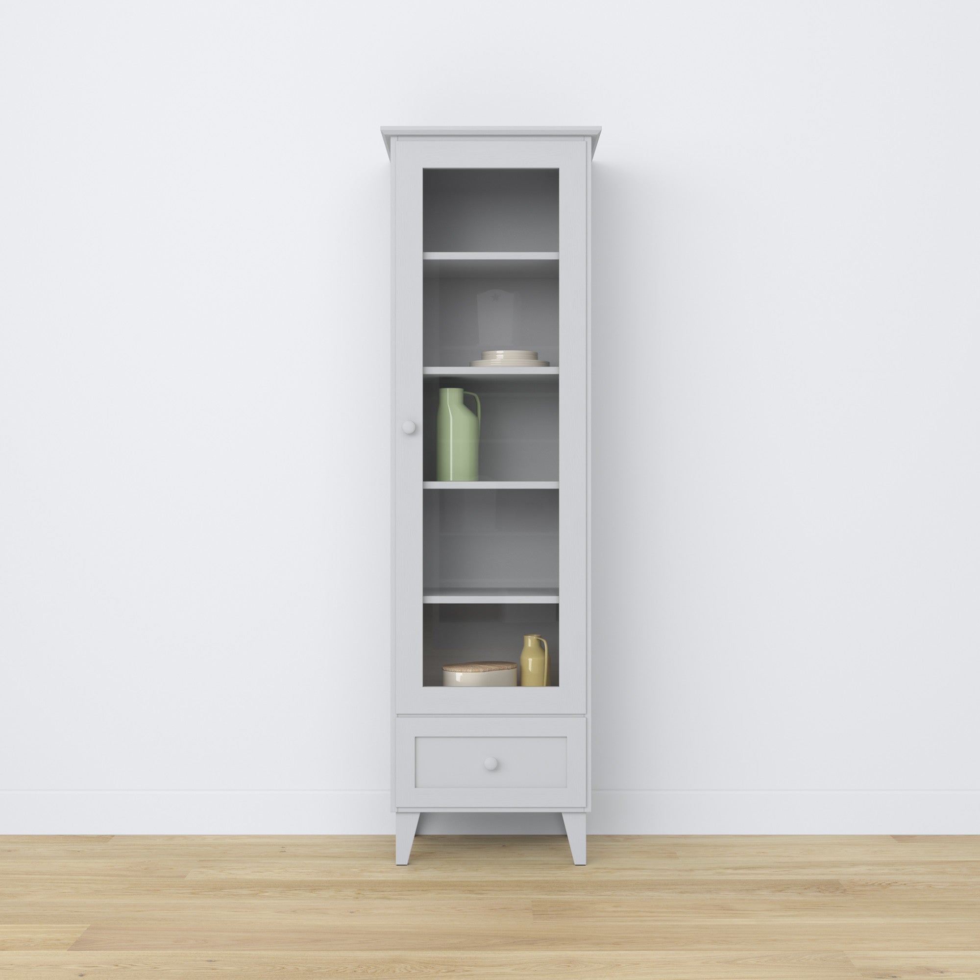 Display cabinet with drawer wooden grey 57 cm – living room, Scandinavian style Nizio