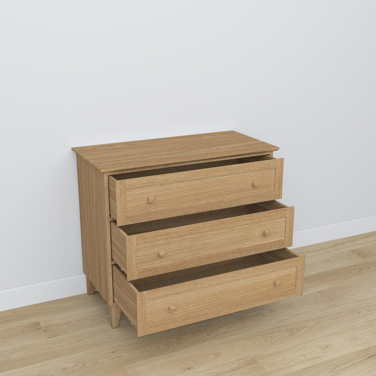 Chest of drawers 3S natural oak wood – side view, compact structure