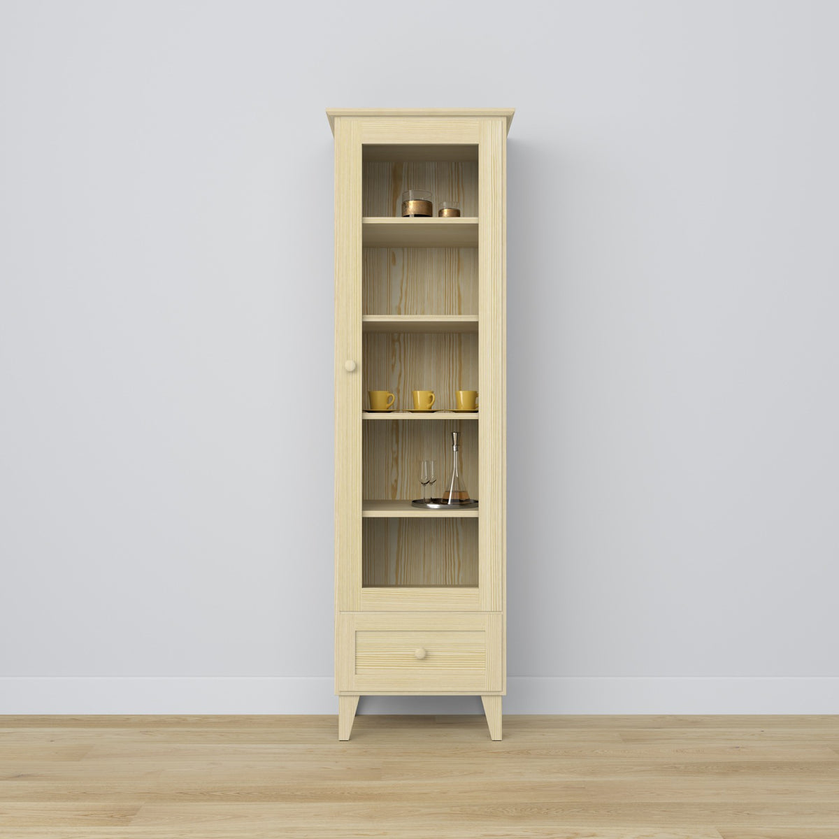 Vitrinekast met lade grenen transparant grenen 57 cm – woonkamer, Scandinavische stijl Nizio