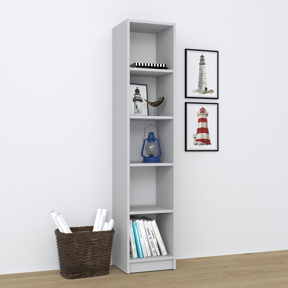 Bookcase wooden grey – living room and office, solid wood, Scandinavian style Nizio