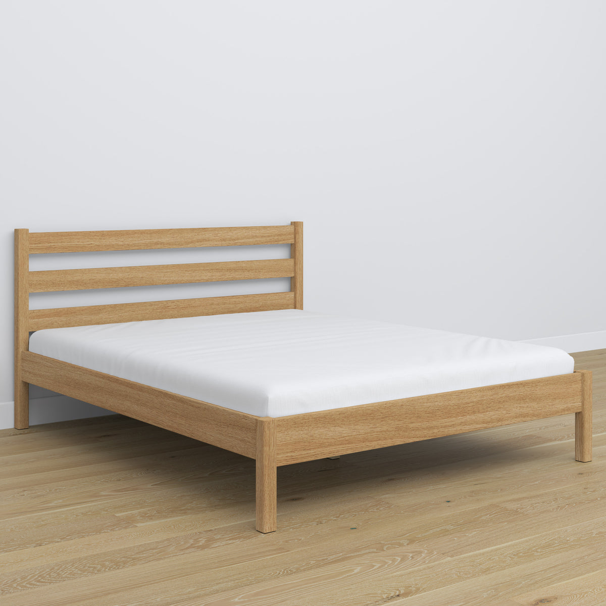 Tweepersoons bed naturel eiken – hoofdeinde eiken, close-up op houtskwaliteit