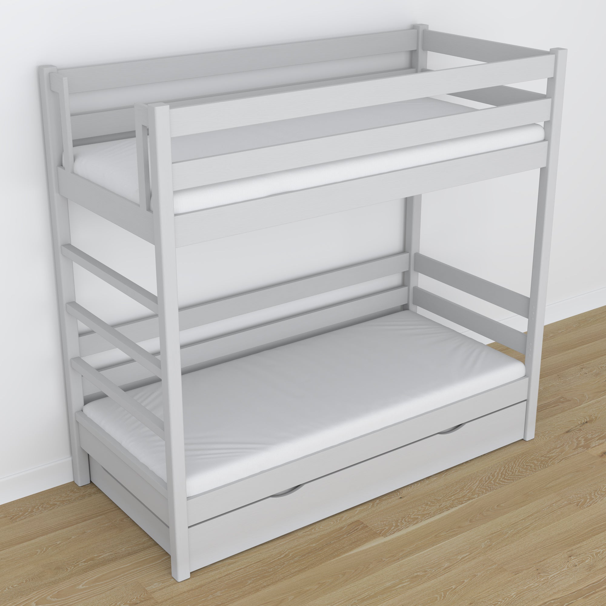 Stapelbed houten grijs – afmetingen en schema met matraslade