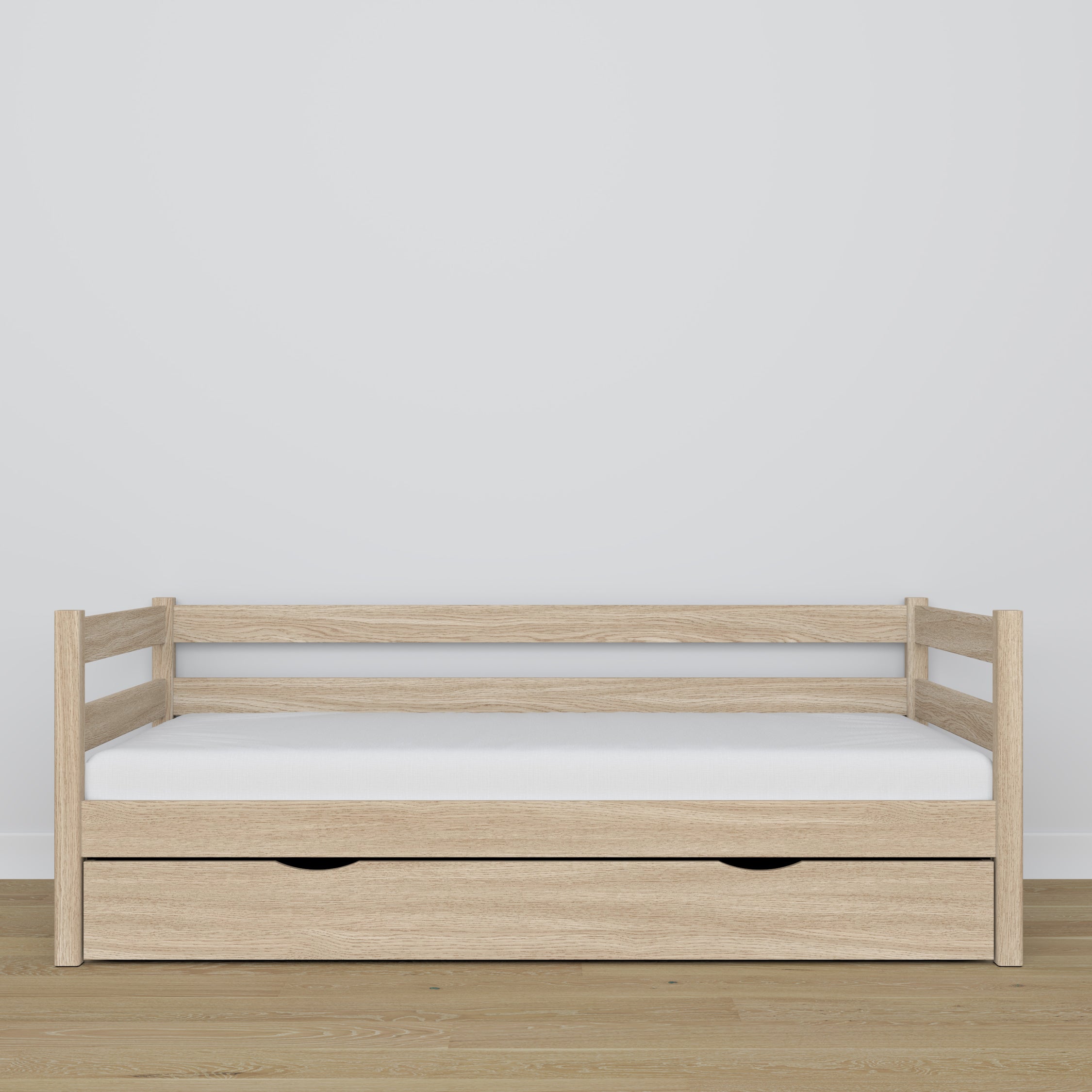 Łóżko sofa z szufladą N01 dąb bielony – dodatkowy widok, lite drewno dębowe