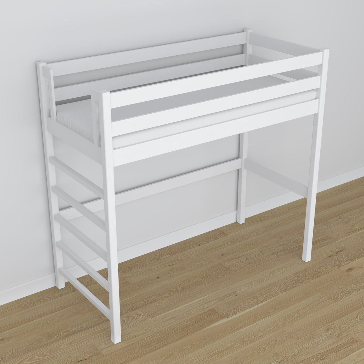 Hoogslaper N01 wit Poolse productie ecologisch hout bed voor kinder- en tienerkamer, solide en duurzaam