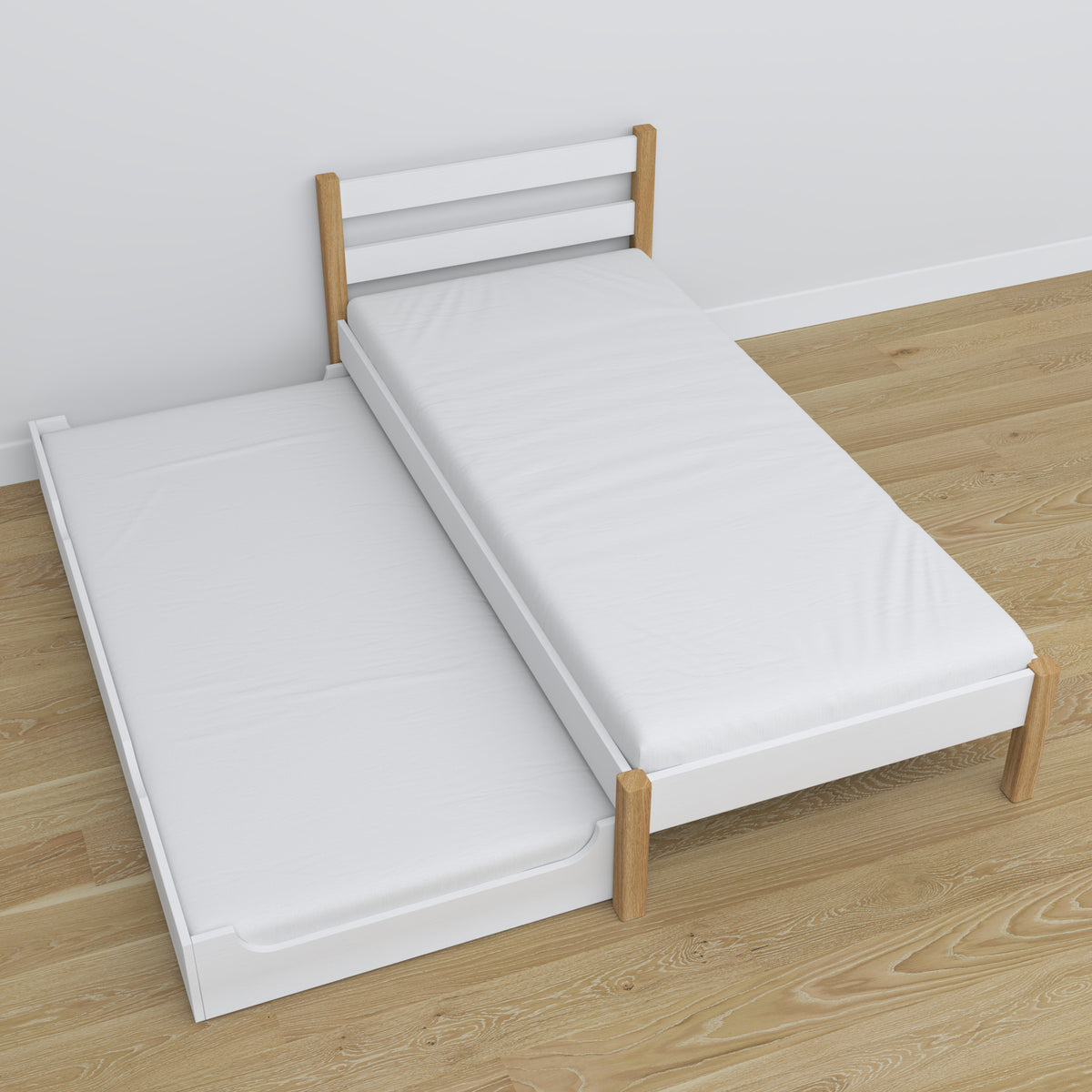 Bed with mattress drawer white-oak made of wood – dimensions, Nizio