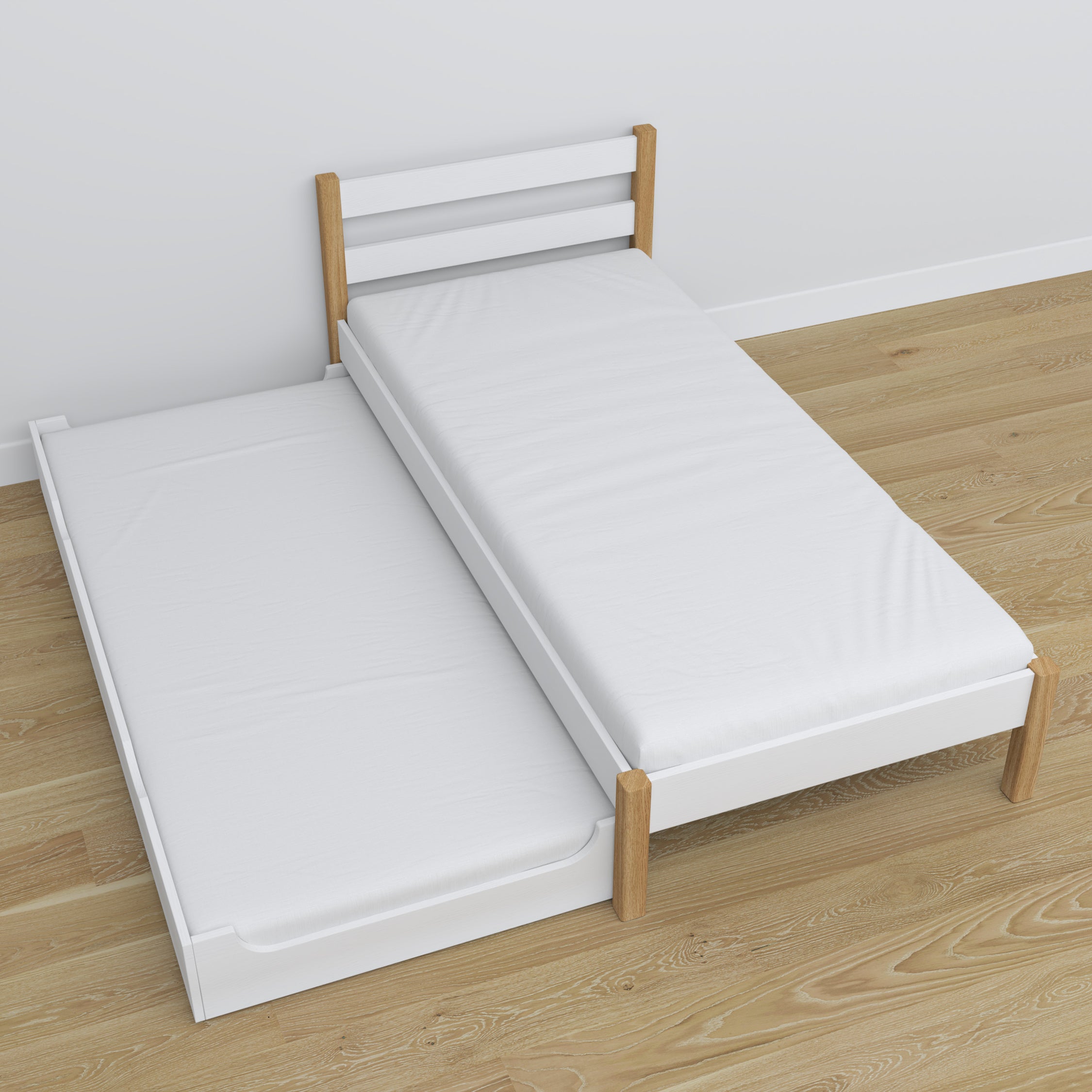 Bed with mattress drawer white-oak made of wood – dimensions, Nizio