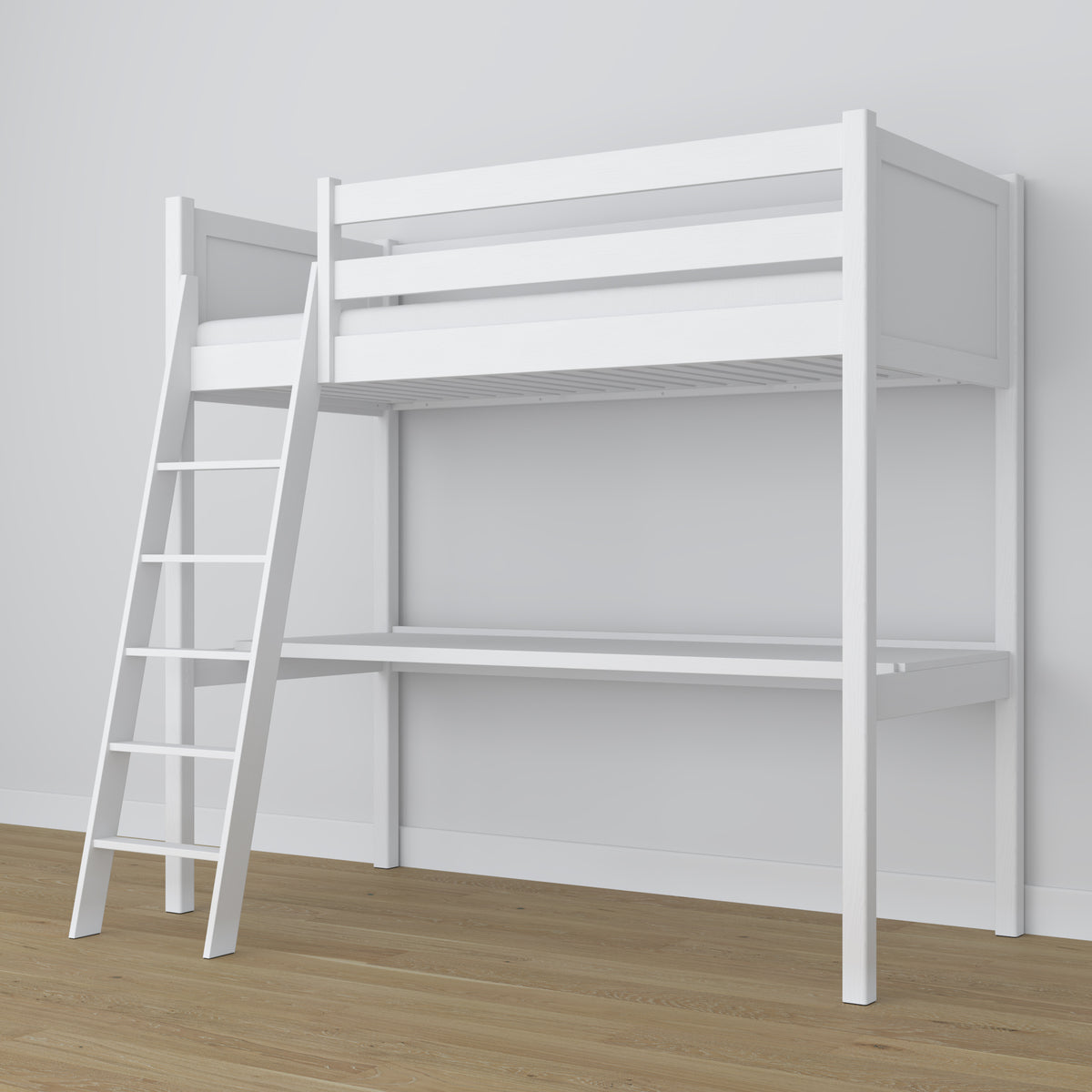 Lit mezzanine avec bureau en bois blanc – échelle i barrière ochronna