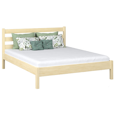 En bois lit double N01 pin incolore – vue générale, bois massif en pin