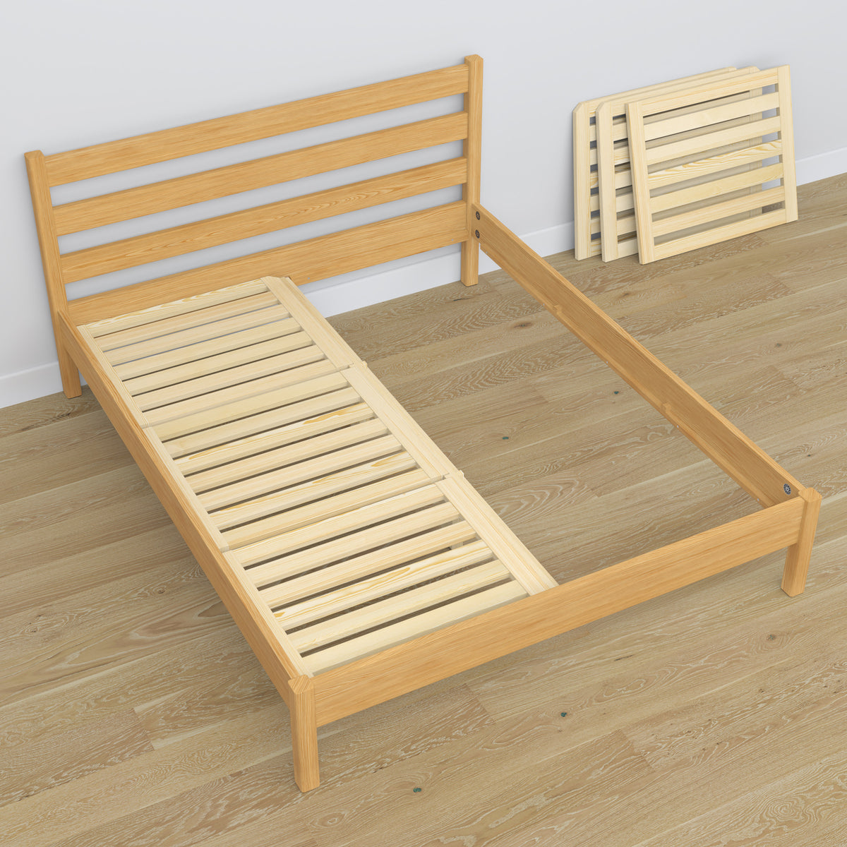 Tweepersoonsbed houten naturel grenen – afmetingen en schema, Nizio Home