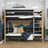 Stapelbed zwart-eiken – ladder en veiligheidsbeugel houten, Nizio Home