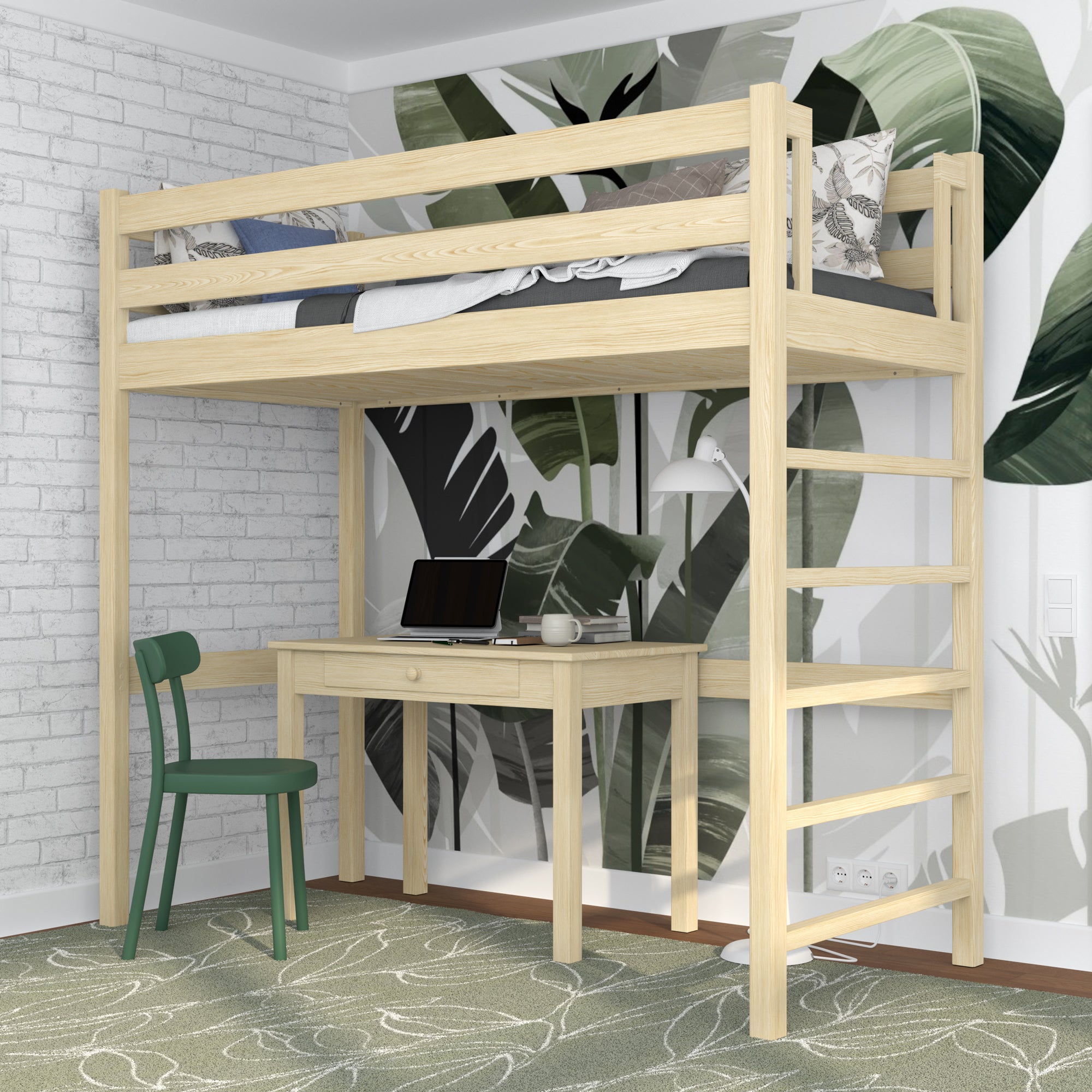 Lit mezzanine pin incolore dans la chambre d'enfant – décoration scandinave, en bois