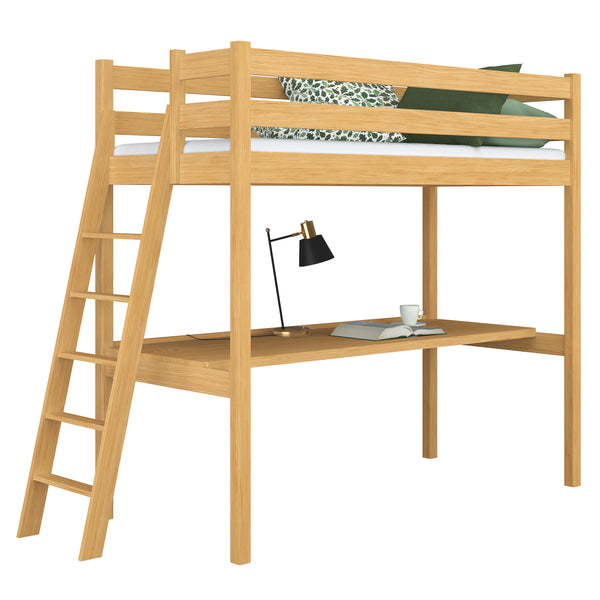 Lit mezzanine avec bureau en bois pin naturel – chambre d'enfant, scandinave Nizio