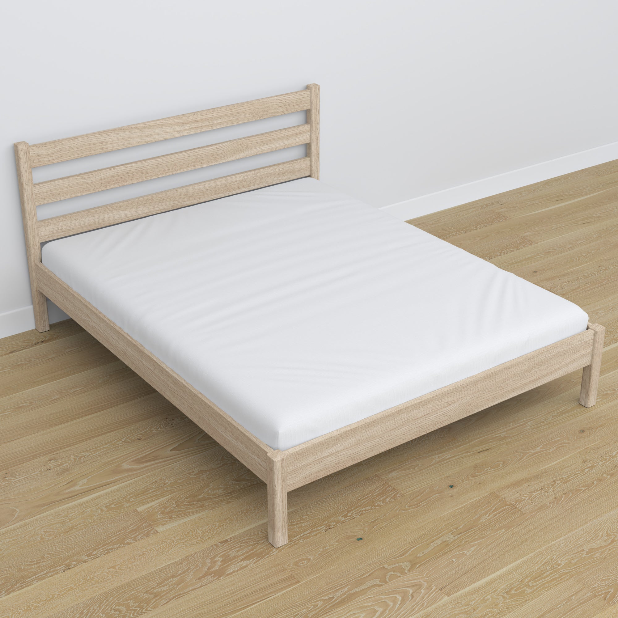 Tweepersoonsbed gewit eiken in slaapkamer – inrichting met beddengoed, scandi stijl