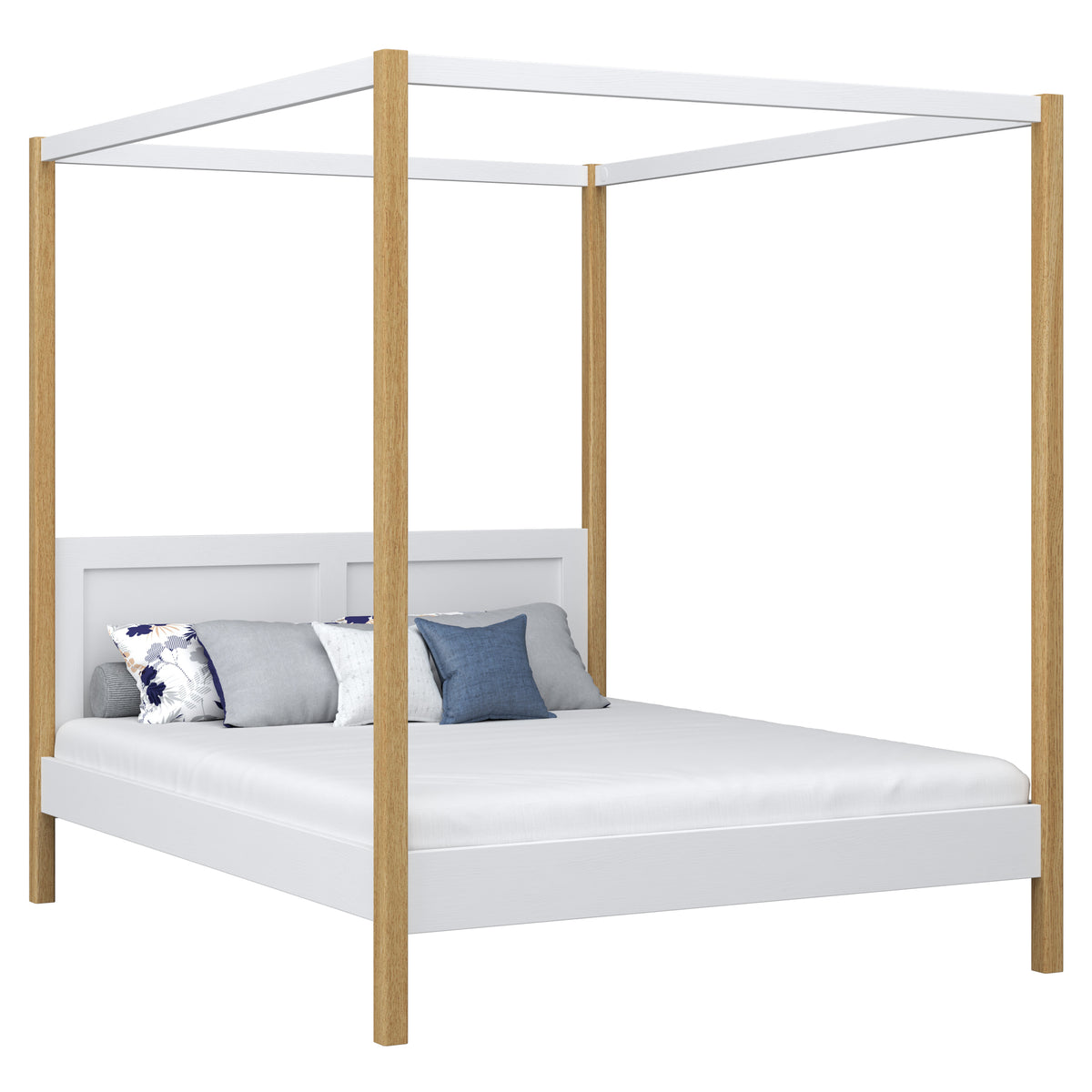 Tweepersoonsbed met hemel houten wit-eiken – slaapkamer, Scandinavische stijl