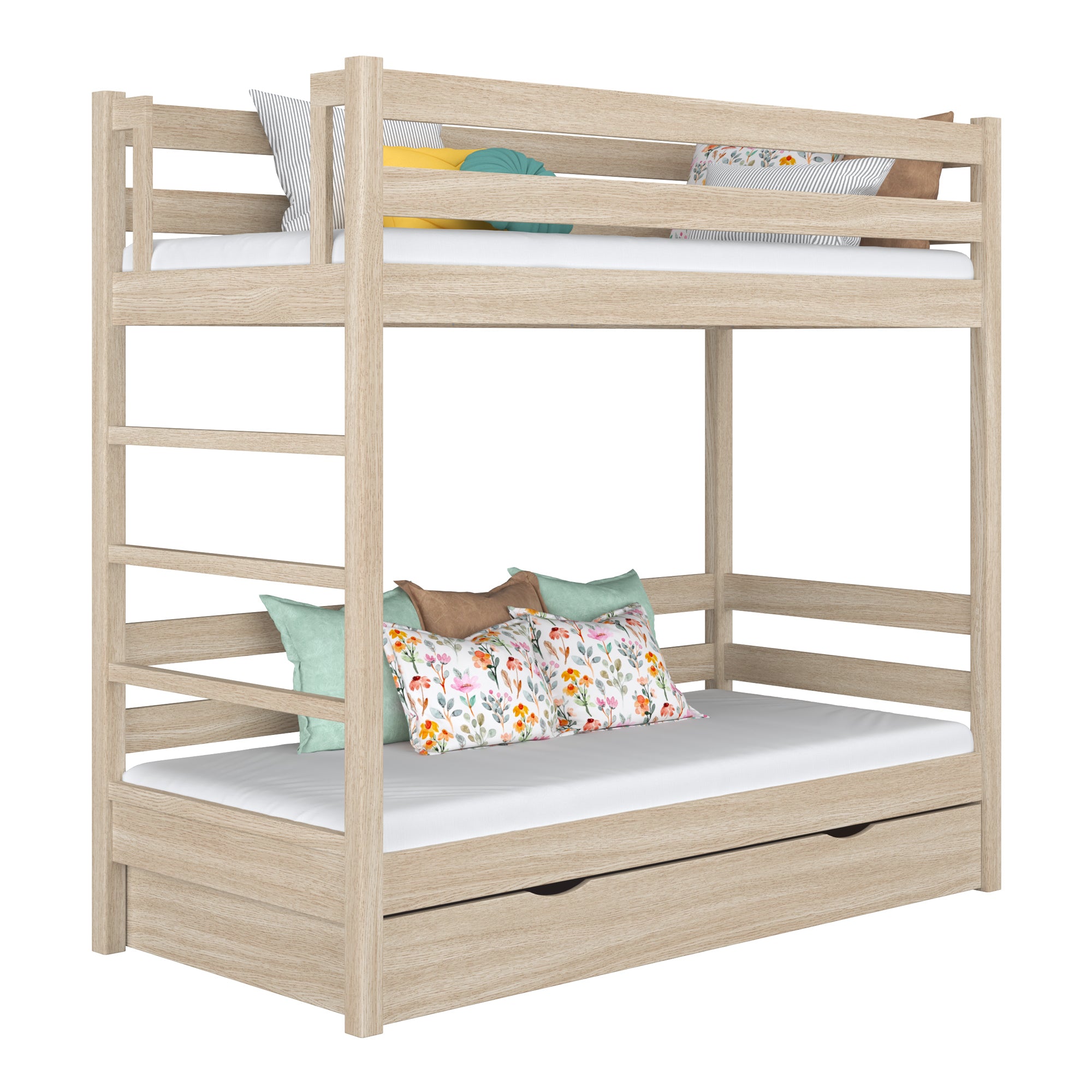 Stapelbed gewit eiken met lade – bedhek en ladder eiken, Nizio