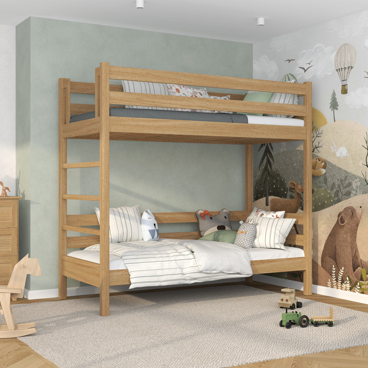 Eikenhouten stapelbed naturel eiken – kinderkamer, massief hout, Scandinavische stijl