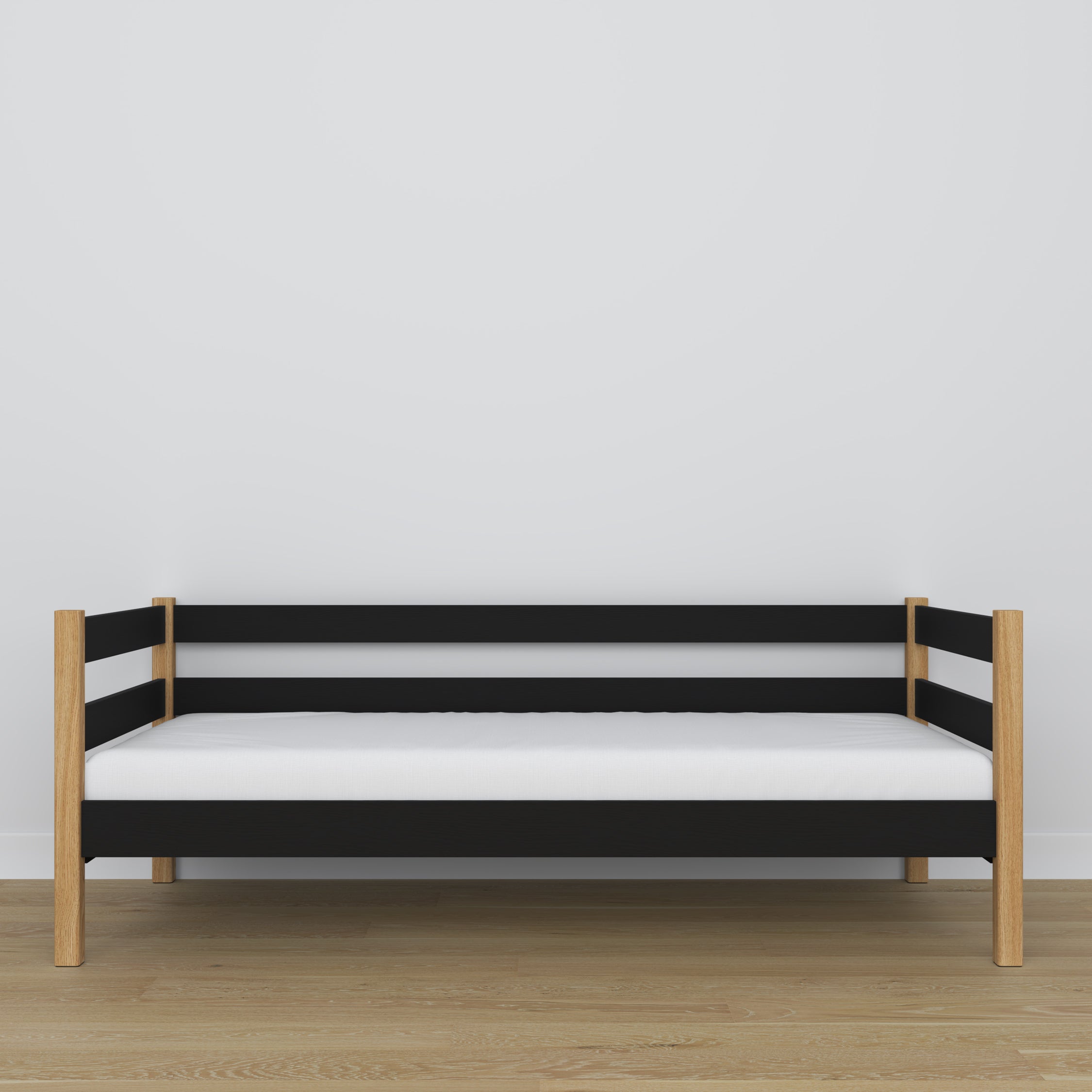 Houten slaapbank zwart-eiken – details van hout en verbindingen, Nizio Home