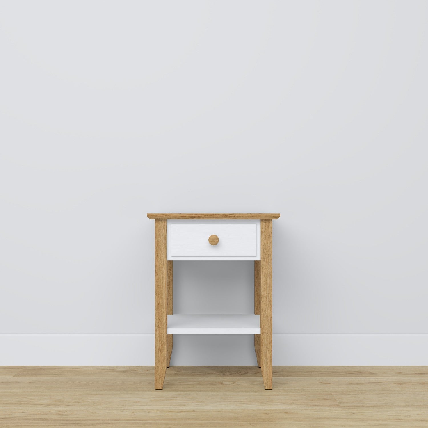 Table de chevet z tiroir N01 en bois blanc avec chêne – chambre, style scandinave