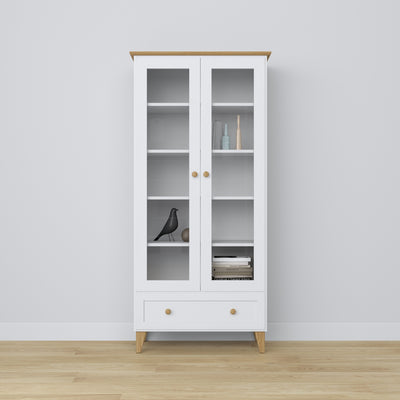 Wooden display cabinet 1S 90 Scandi white / natural oak
