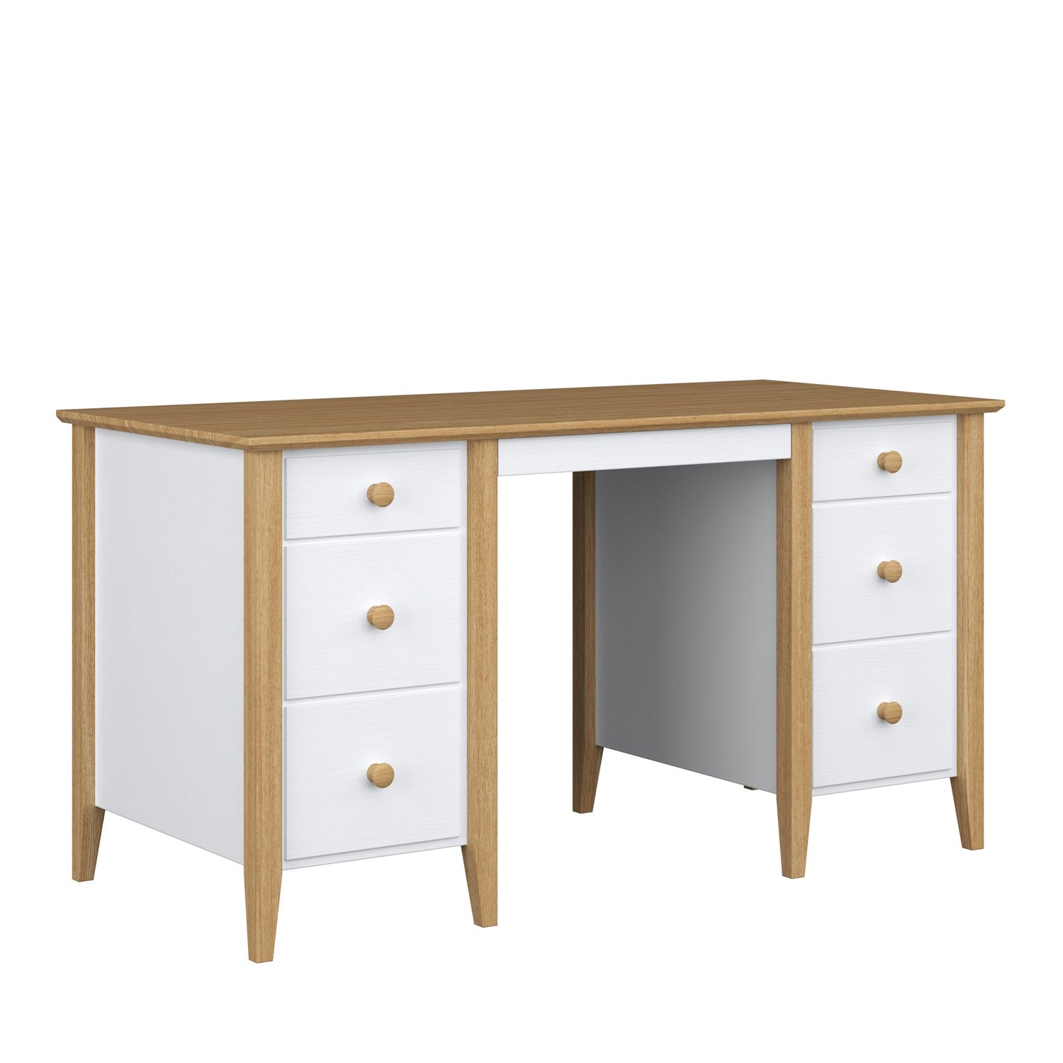 Desk 6S white with oak wood – side view, tabletop depth