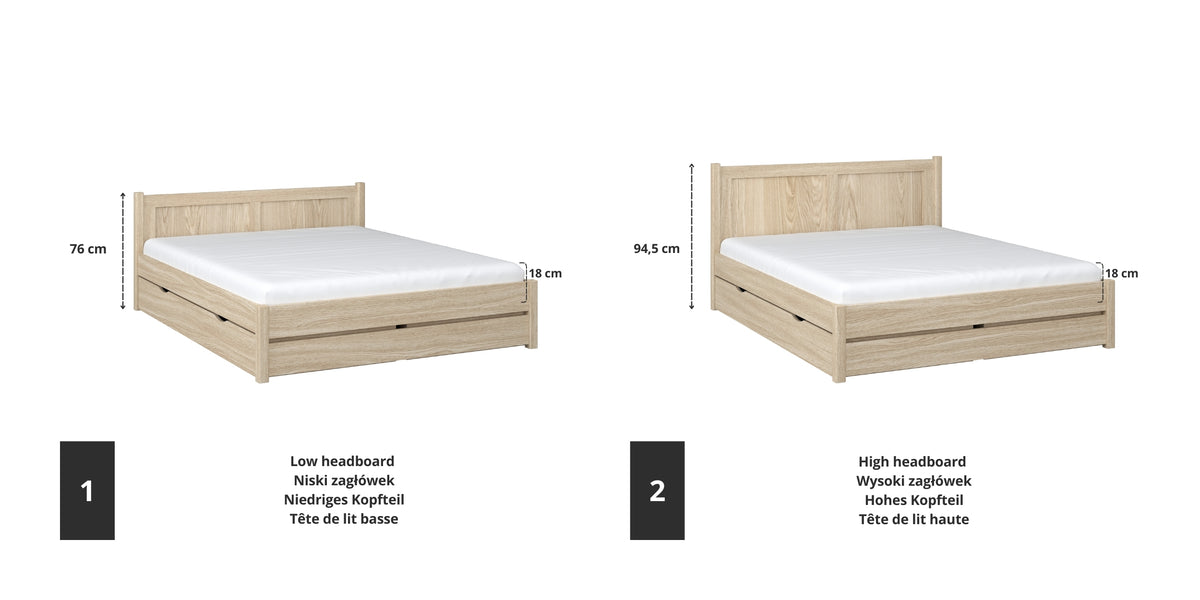 Eiken tweepersoonsbed gewit eiken – details van verbindingen en lade, Nizio