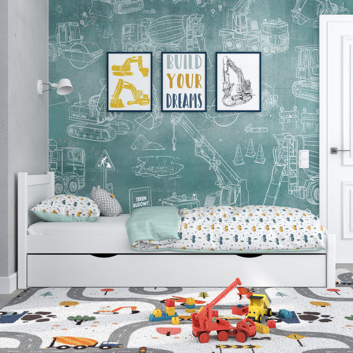 Bed wit met lade – zijaanzicht, houten, Nizio Home