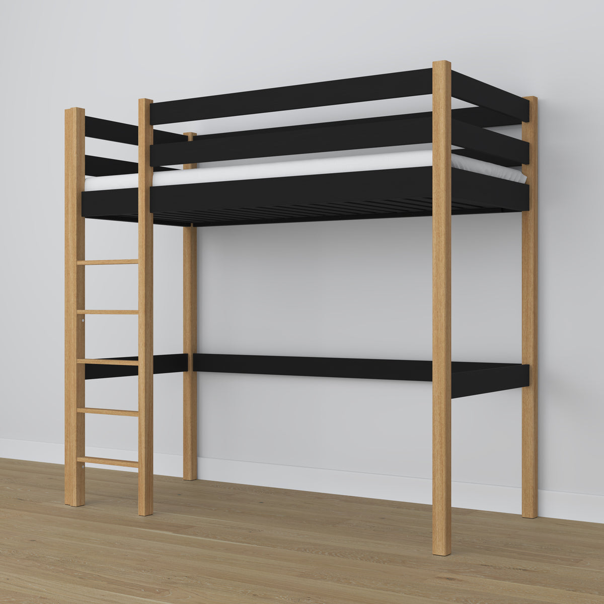Hoogslaper zwart-eiken van hout – bovenaanzicht van de slaapkamer