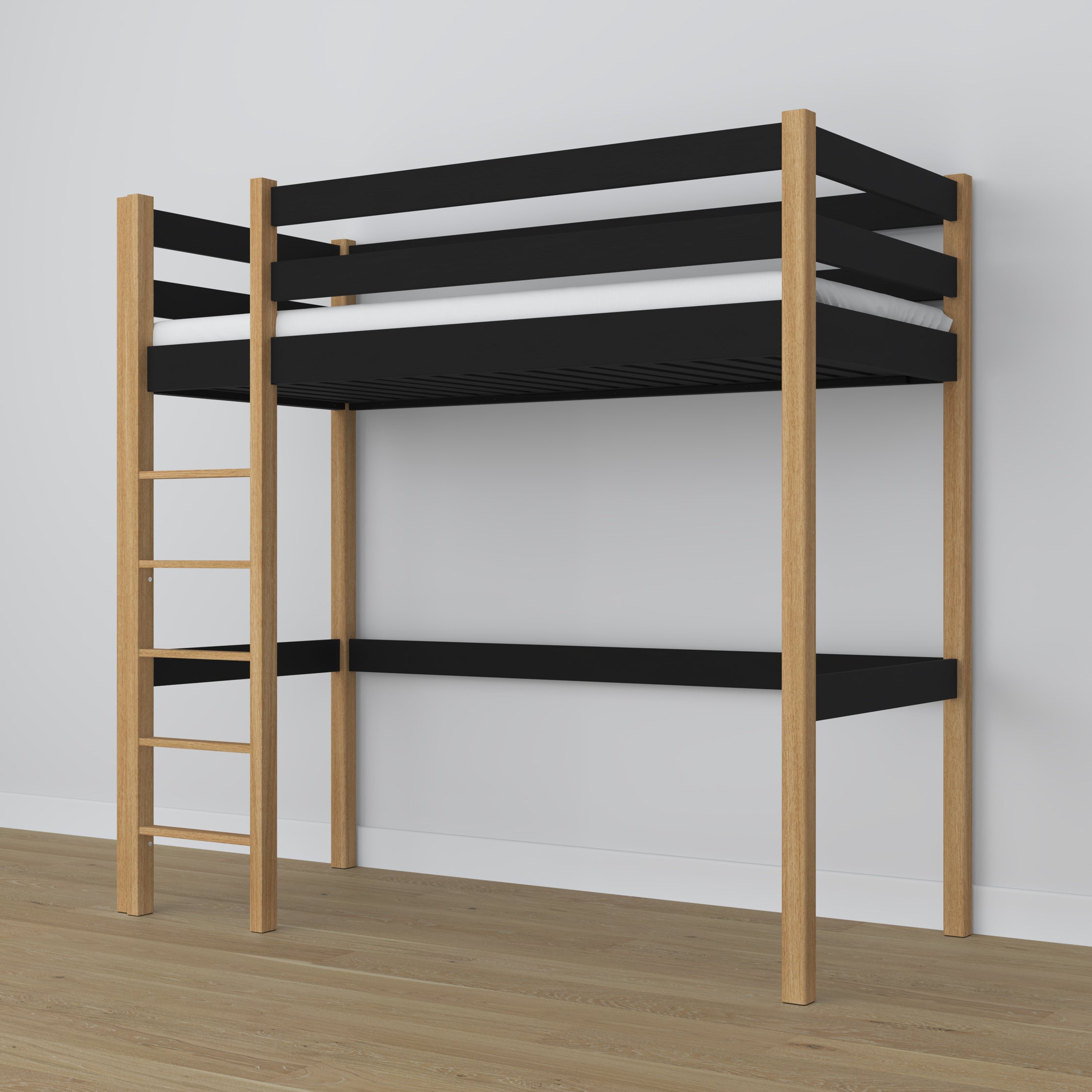 Hoogslaper zwart-eiken van hout – bovenaanzicht van de slaapkamer