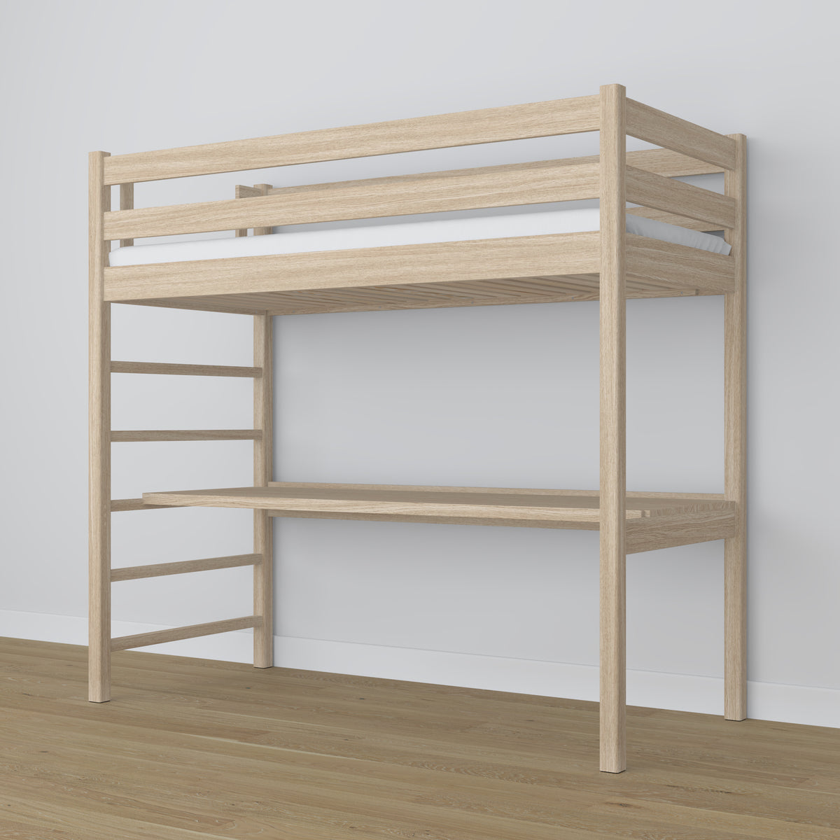 Hoogslaper eiken gewit eiken met bureau – frame en latten, Nizio