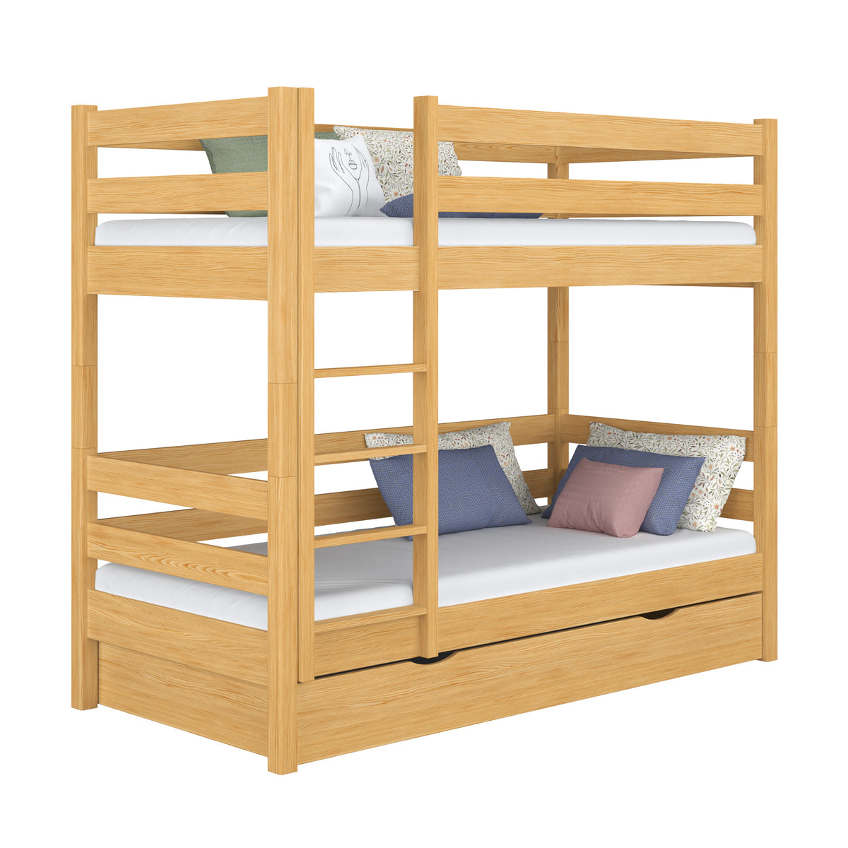 Houten stapelbed met lade naturel grenen – kinderkamer, massief hout, scandi