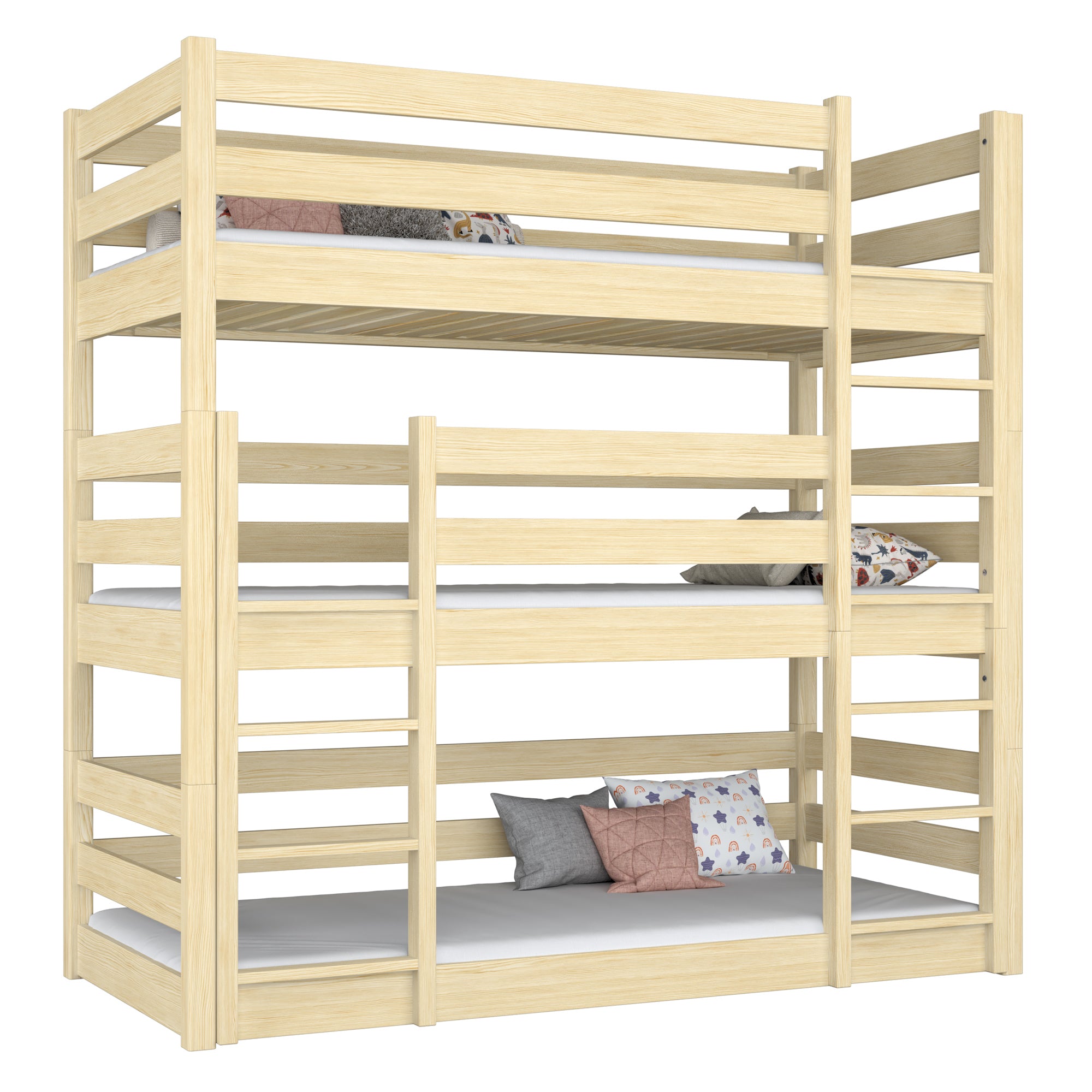 3-verdiepingen bed houten transparant grenen – drie slaapplaatsen, scandi kinderkamer