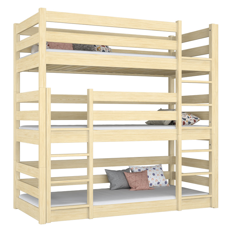 3-verdiepingen bed houten transparant grenen – drie slaapplaatsen, scandi kinderkamer