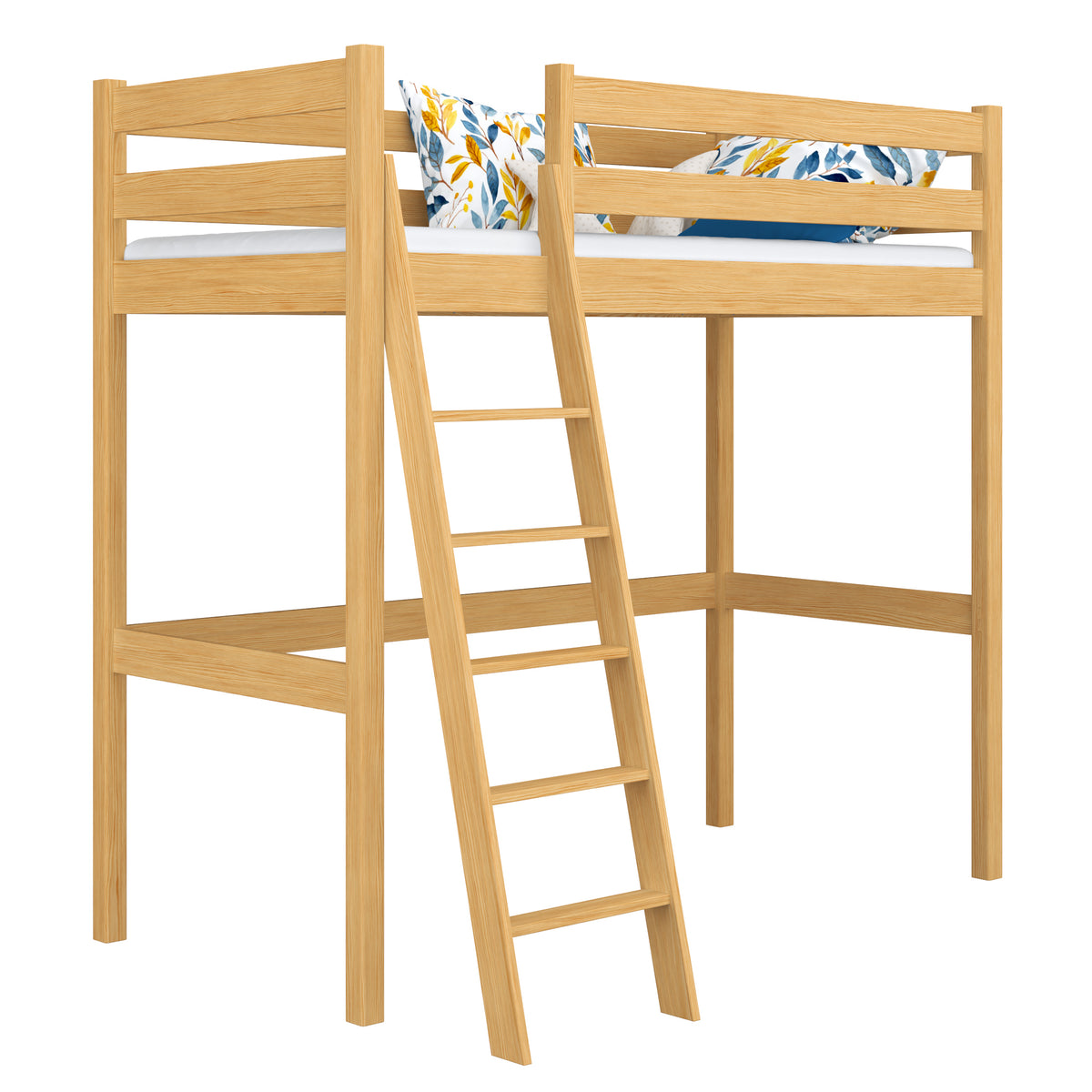 Hoogslaper naturel grenen – ladder en bedhek houten, Nizio Home