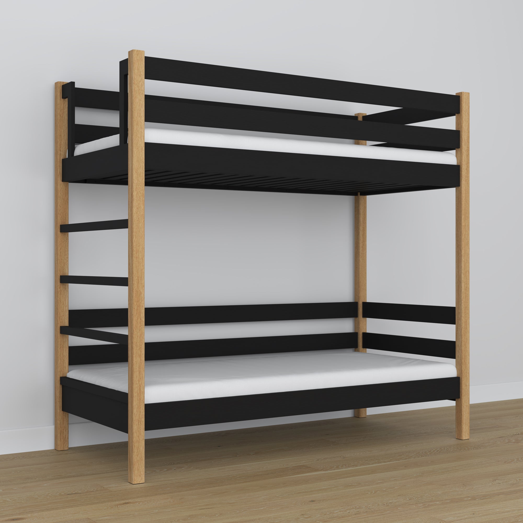 Stapelbed zwart-eiken van hout – zijaanzicht, Nizio Home