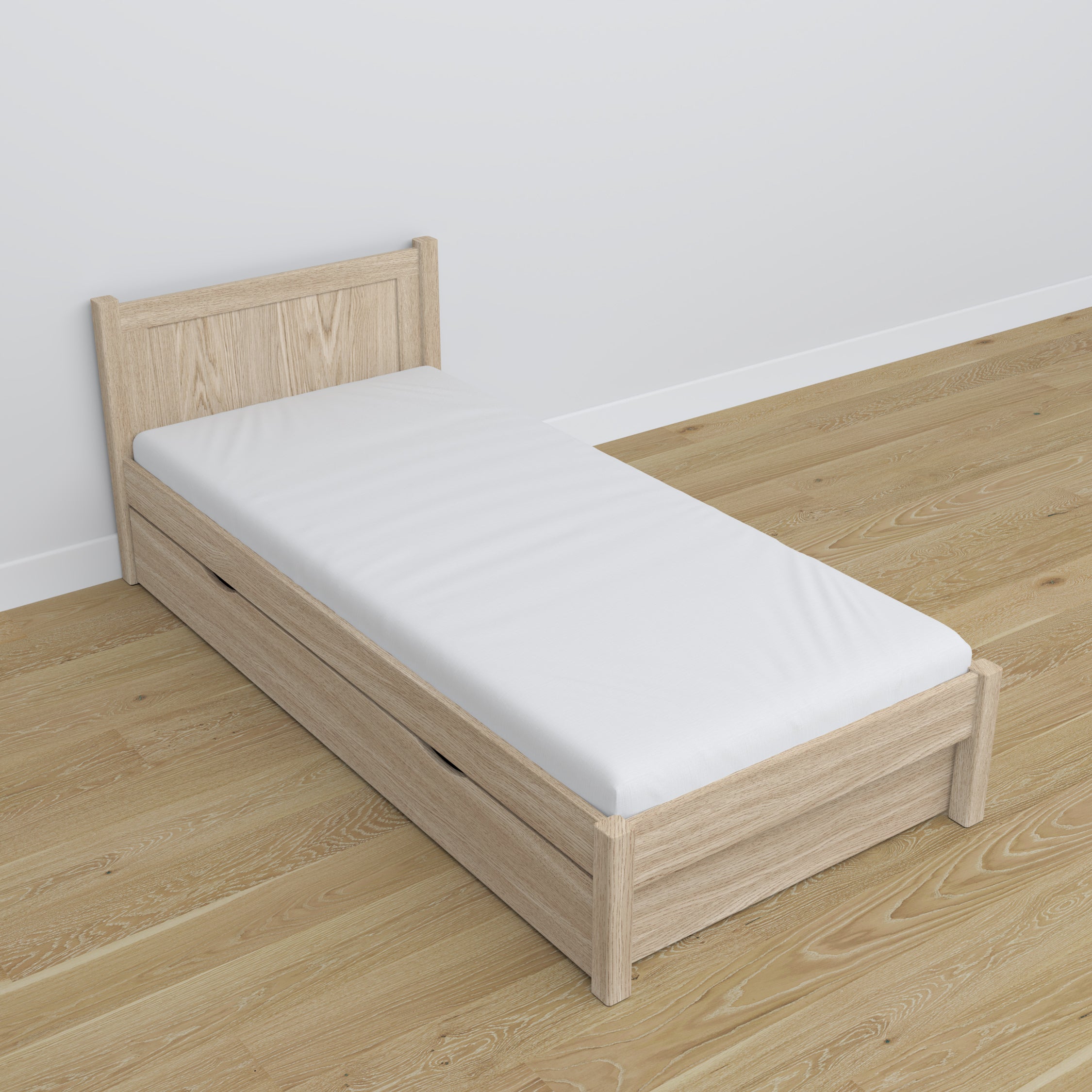 Bed met lade eiken gewit eiken – afmetingen en schema, Nizio Home