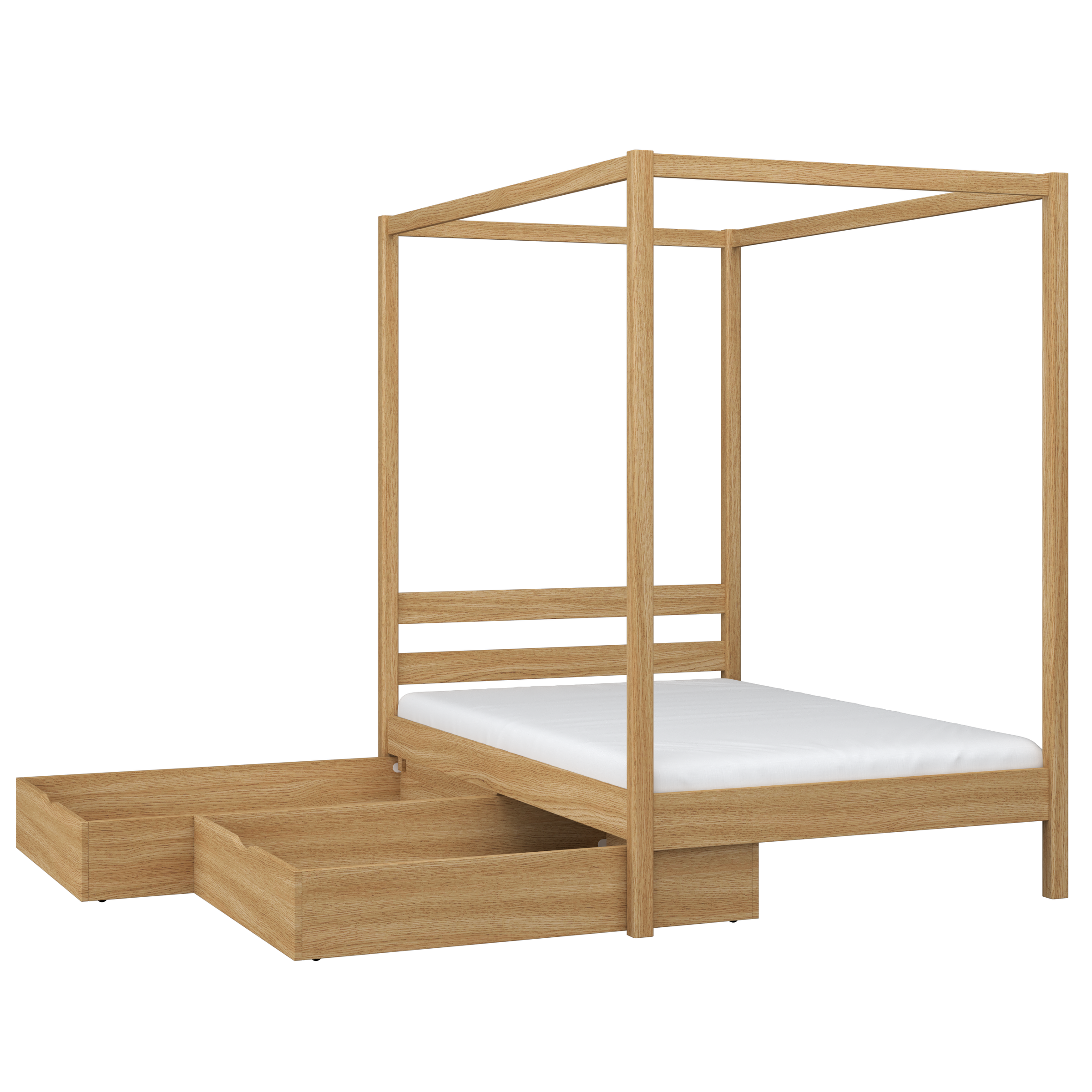 Bed naturel eiken met hemelbed – eikenhouten details en verbindingen, Nizio Home