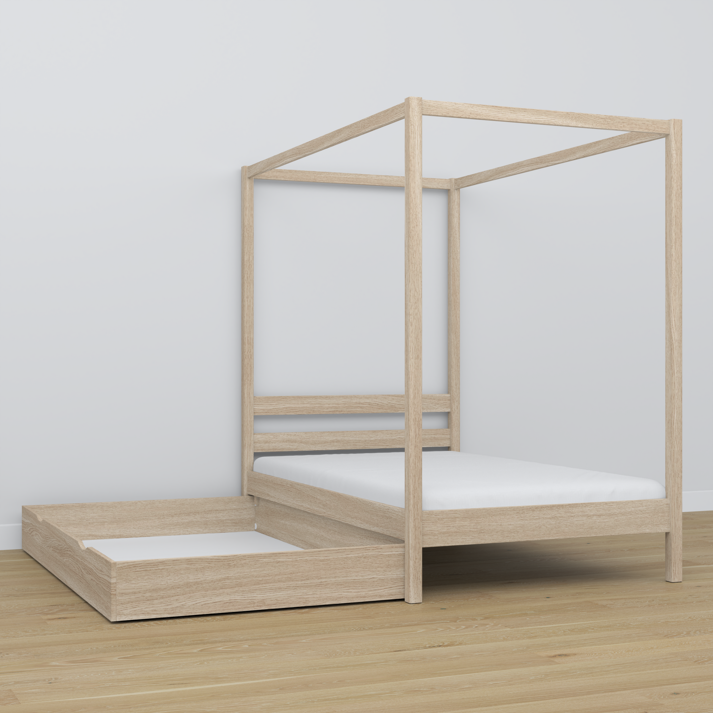 Hemelbed eiken gewit eiken in kinderkamer – scandi inrichting