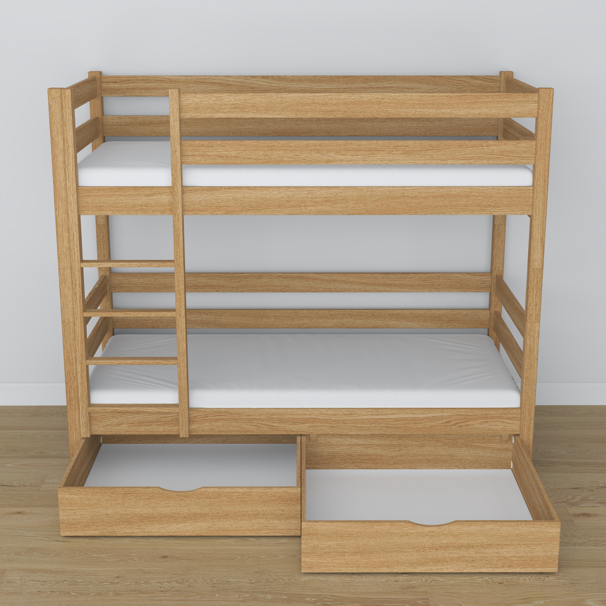 Oak Bunk Bed Natural Oak with Drawer – Dimensions and Diagram, Nizio