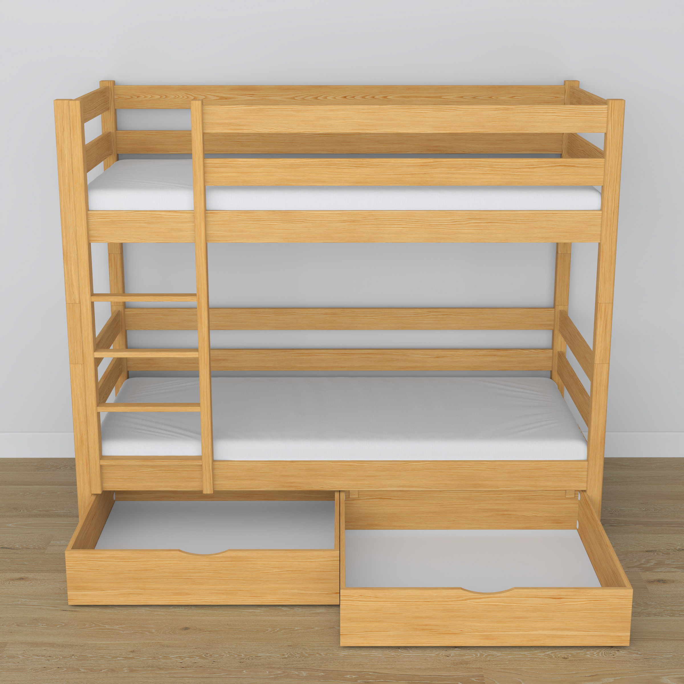 Stapelbed houten naturel grenen met lade – afmetingen en schema, Nizio